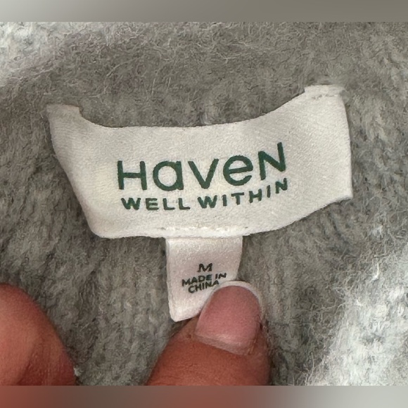 NEW Haven Well Within Pure Cashmere Cable Knit Roll Neck Sweater Grey Medium - Picture 6 of 9